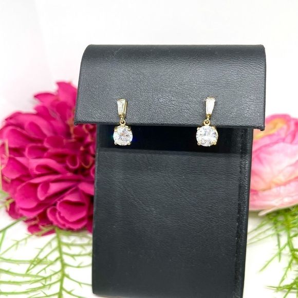 VINTAGE⚜️14K STERLING SILVER Cubic Zirconia Dangly Earrings - Picture 5 of 11